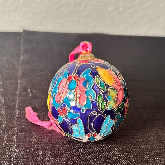 Vintage Cloisonné Butterfly Ball Christmas Ornament Cobalt Blue Enamel All Over - Picture 4 of 4